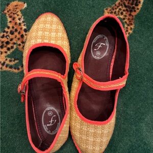 Elegant Woven Mary Jane Flats with Red Trim